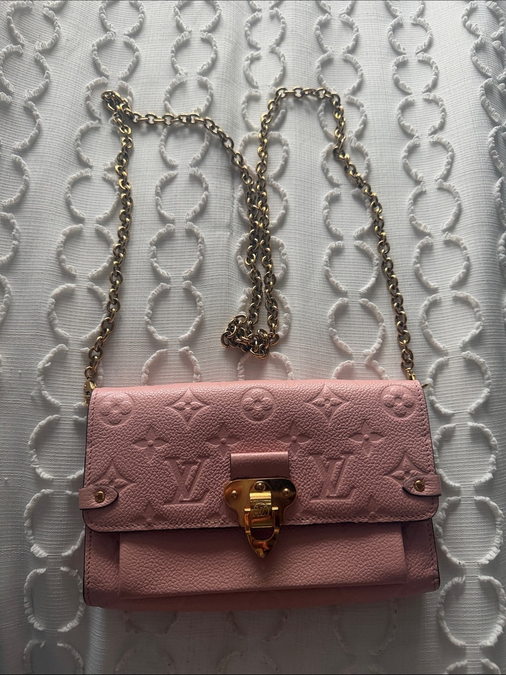 Louis Vuitton Pink Monogram Embossed Chain! Great condition